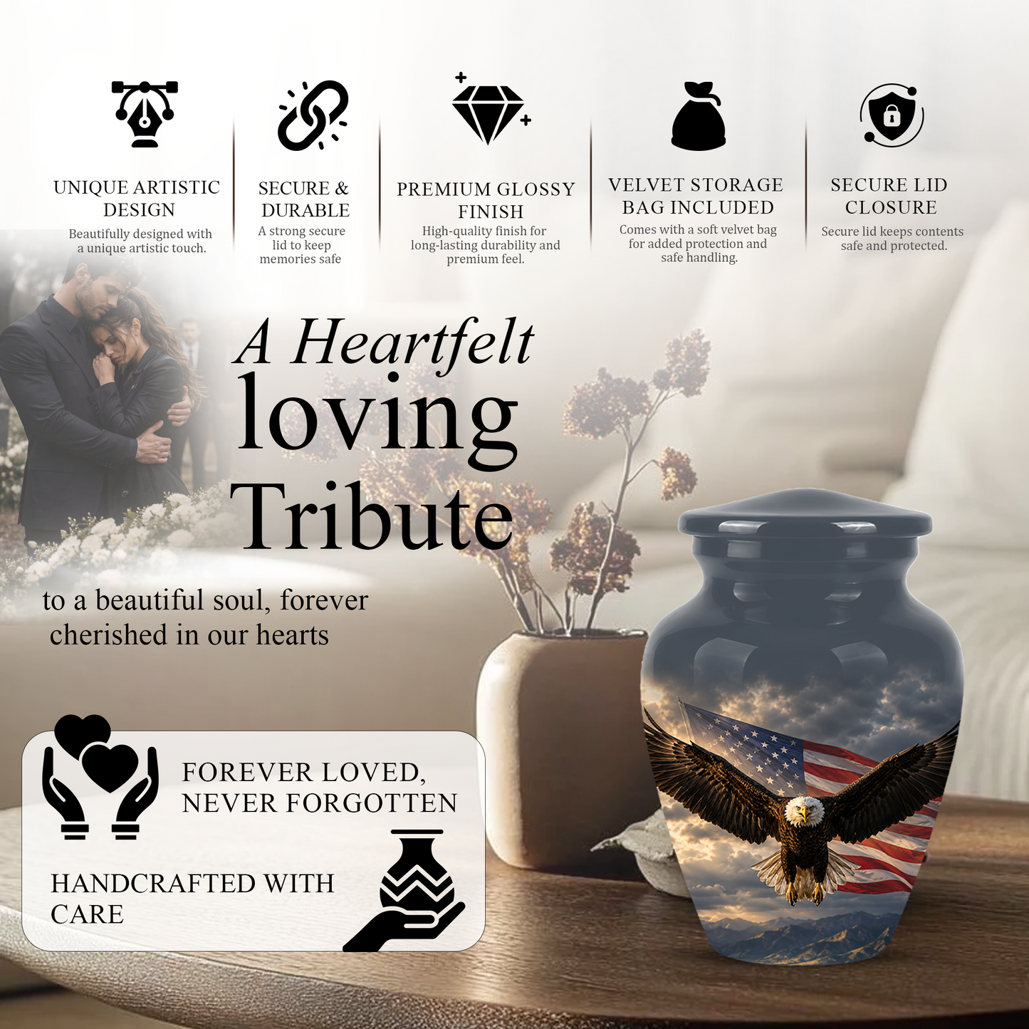 American Eagle Memorial Urn - Patriotic Burial Urns For Human Ashes