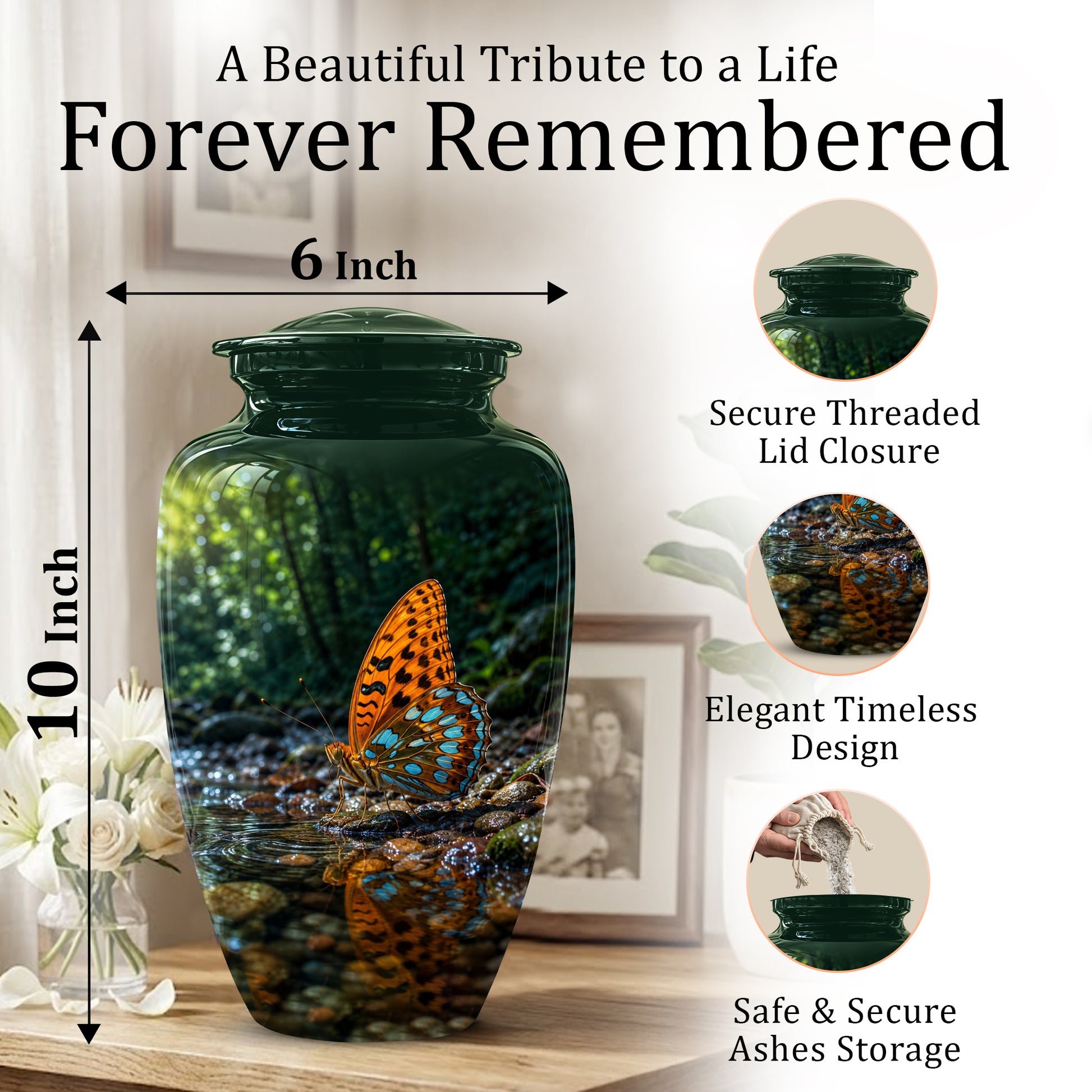 Orange Butterfly Memorial Urn - Personalized Memorial Urns For Ashes