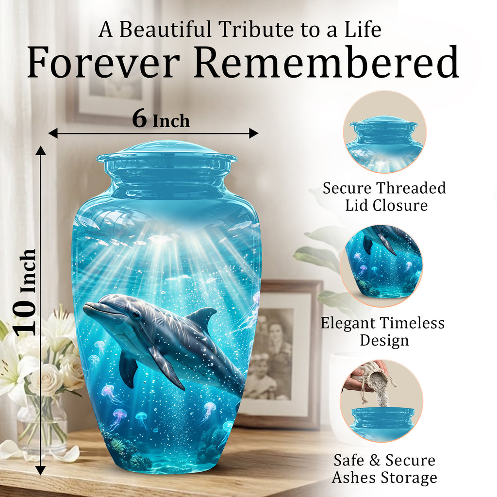 Dolphin Themed Urn - Beautifully Handcrafted Burial Urns For Mom Ashes