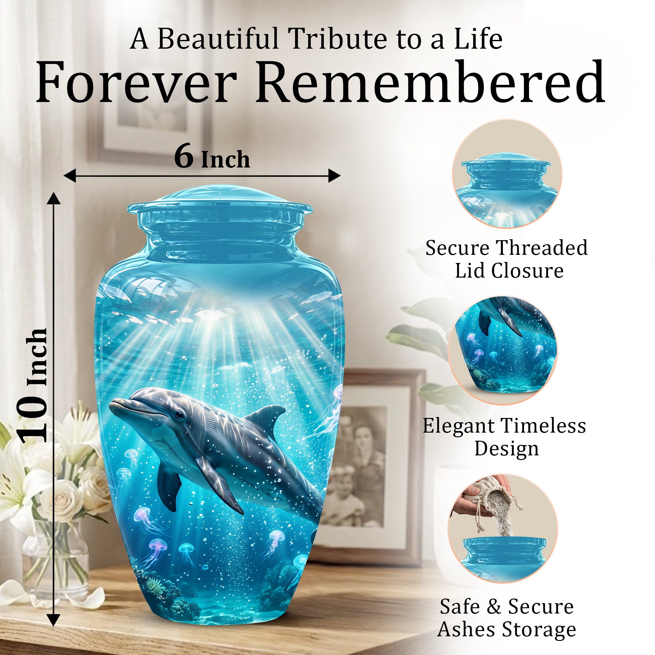 Dolphin Themed Urn - Beautifully Handcrafted Burial Urns For Mom Ashes