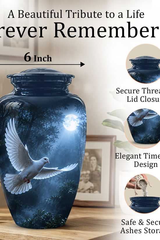 White Flying Dove Cremation Urn - Night Moon Memorial Urns For Ashes