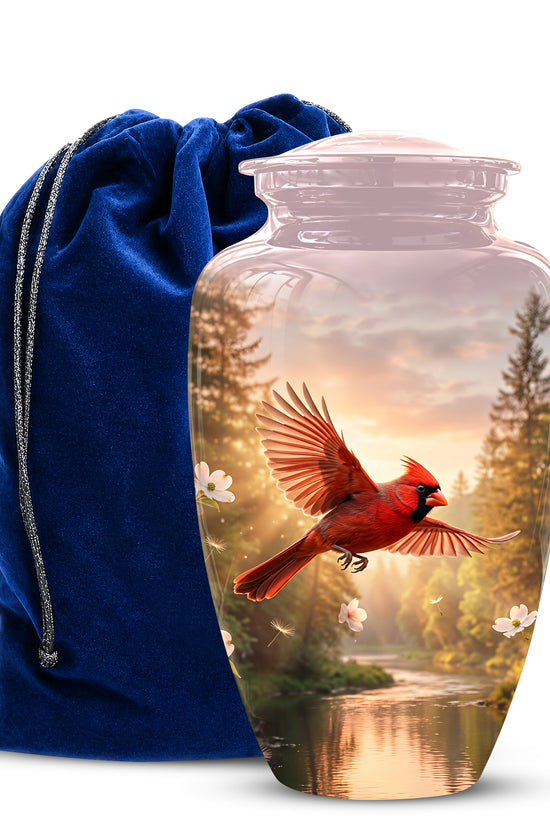 Red Flying Cardinal Bird - Personalized Memorial Urn For Human Ashes