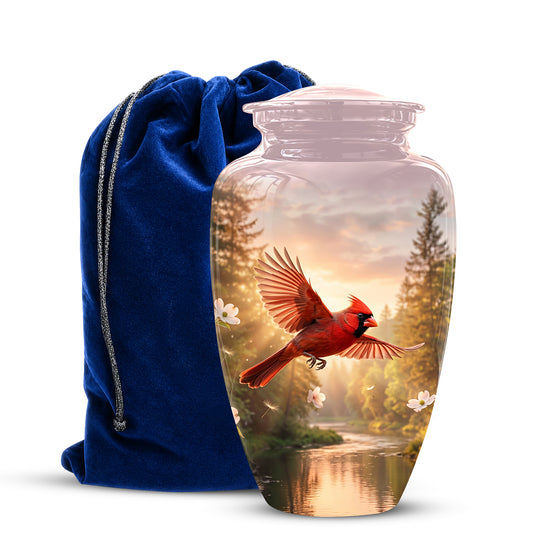 Red Flying Cardinal Bird - Personalized Memorial Urn For Human Ashes