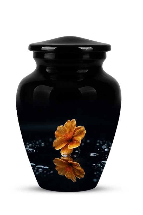 Decorative Yellow Flower Themed Urn - Decorative Black Urns For Ashes
