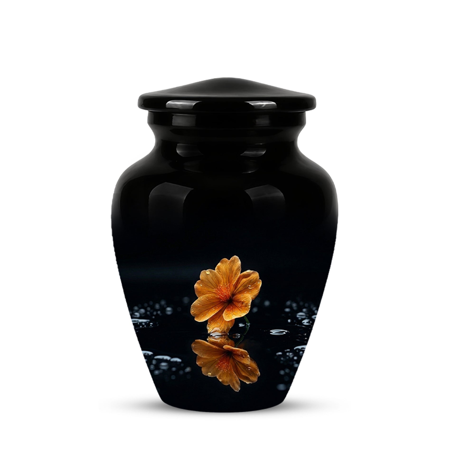 Decorative Yellow Flower Themed Urn - Decorative Black Urns For Ashes