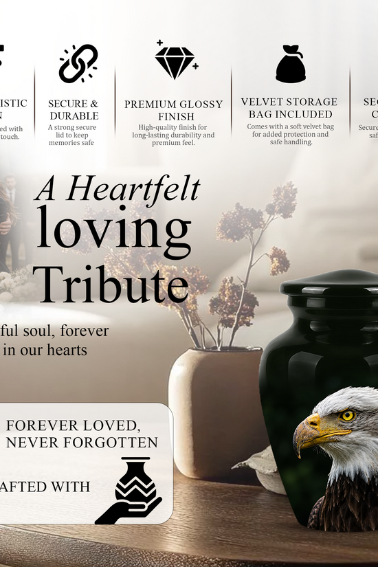 Patriotic Eagle Cremation Urn - Black Memorial Father Urns For Ashes