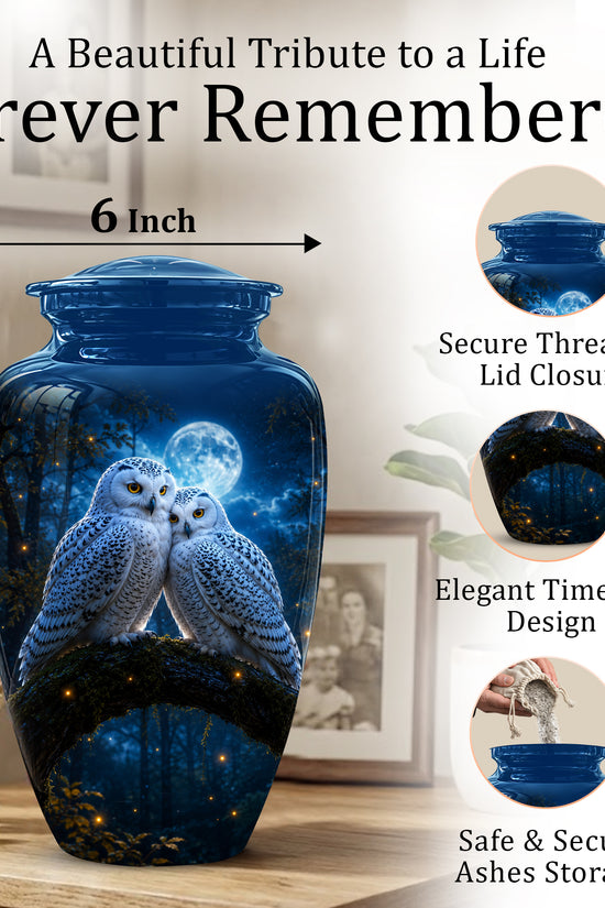 Snowy Owls Cremation Urn - Moonlight Owl Funeral Urns For Human Ashes