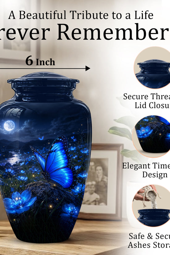 Personalized Blue Butterfly Cremation Urn - Handcrafted Urns For Women