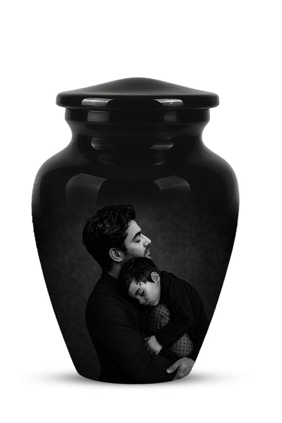 Black Father & Son Memorial Urn - Custom Cremation To Tribute Dad Ashes