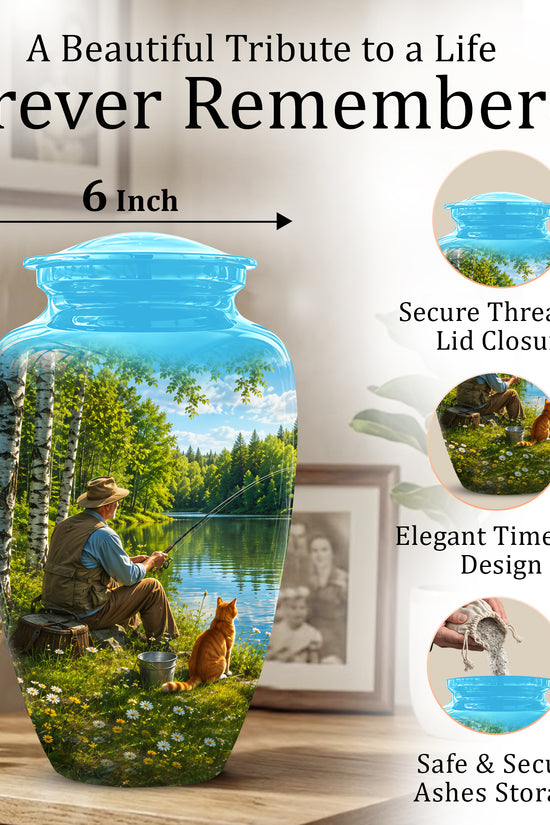 Fisherman With Cat - Artistic Fishing Memorial Urns For Men & Women