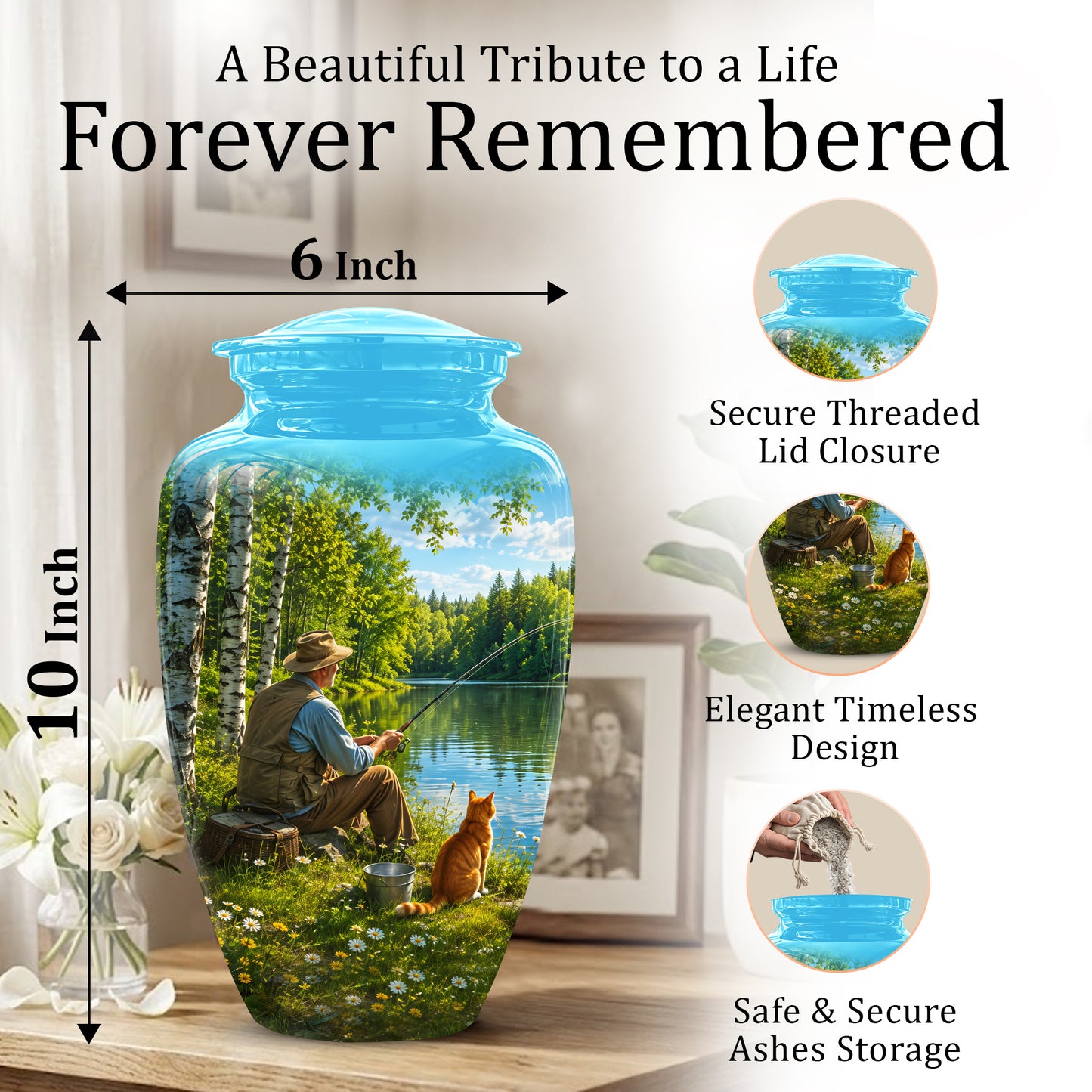 Fisherman With Cat - Artistic Fishing Memorial Urns For Men & Women