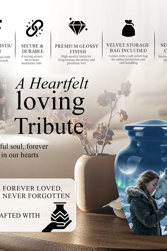 White Wolf Memorial Urn for Ashes - Custom Engraved Urns For Human