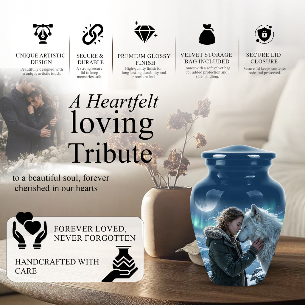 White Wolf Memorial Urn for Ashes - Custom Engraved Urns For Human