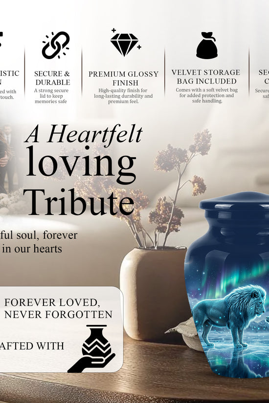 Lion & Cub Aurora Borealis Urn - Personalized Lion Urns For Human Ashes