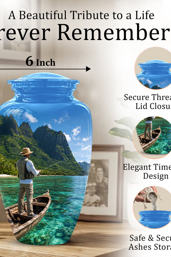 Father Fishing Cremation Urn - Majestic Memorial Urns For Human Ashes