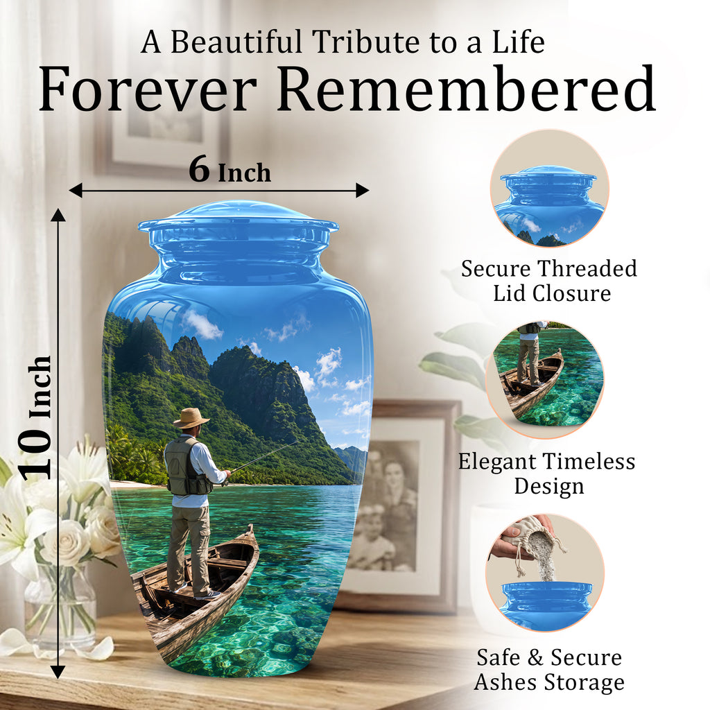 Father Fishing Cremation Urn - Majestic Memorial Urns For Human Ashes