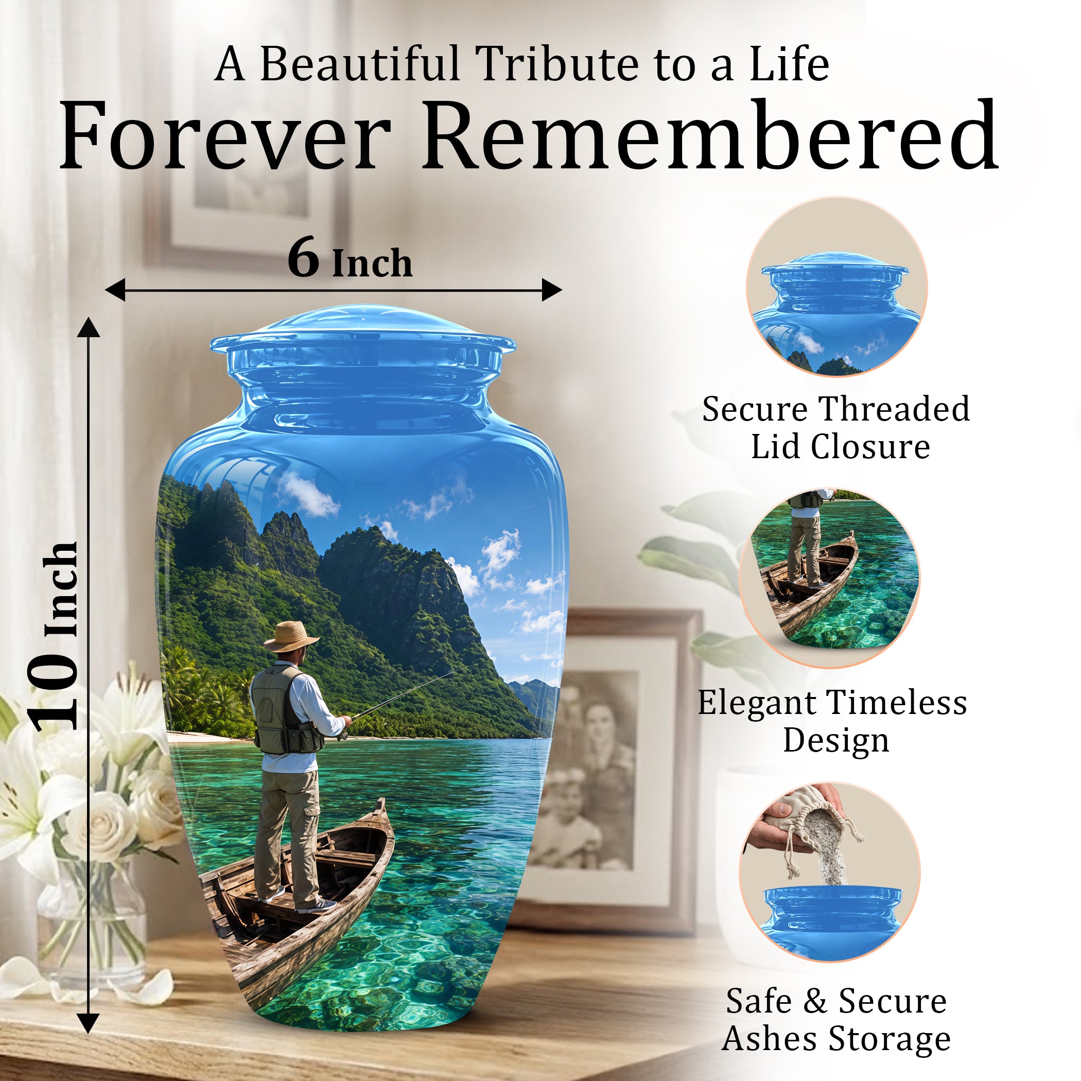 Father Fishing Cremation Urn - Majestic Memorial Urns For Human Ashes