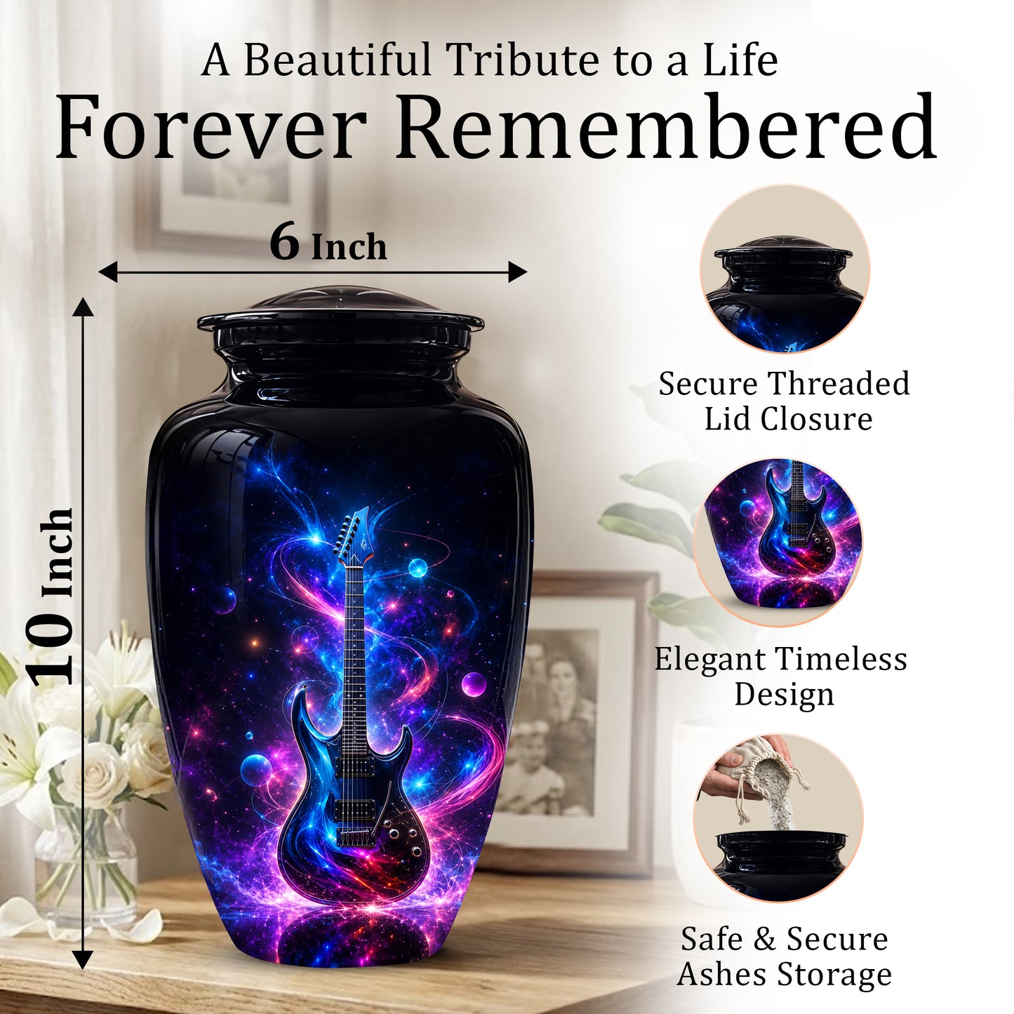 Electric Guitar Cremation Urn - Guitar Memorial Urns For Music Lovers