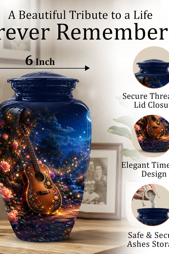Acoustic Guitar & Starry Night Urn - Custom Funeral Urns For Musicians