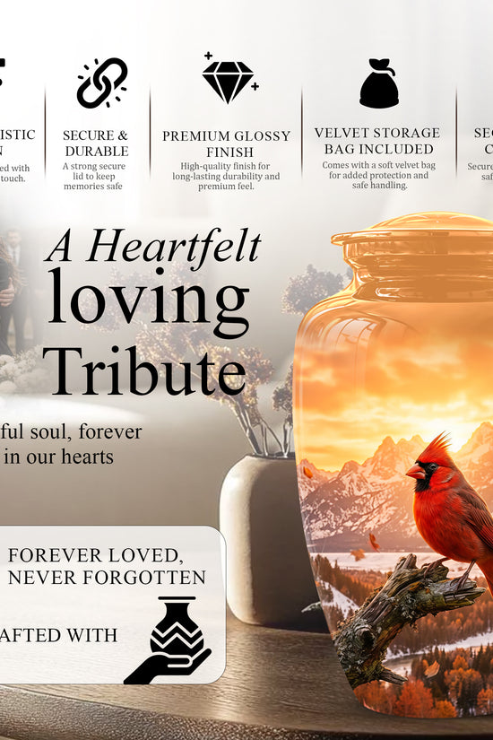 Red Cardinal Bird Burial Urn - Personalized Handcrafted Urns For Ashes