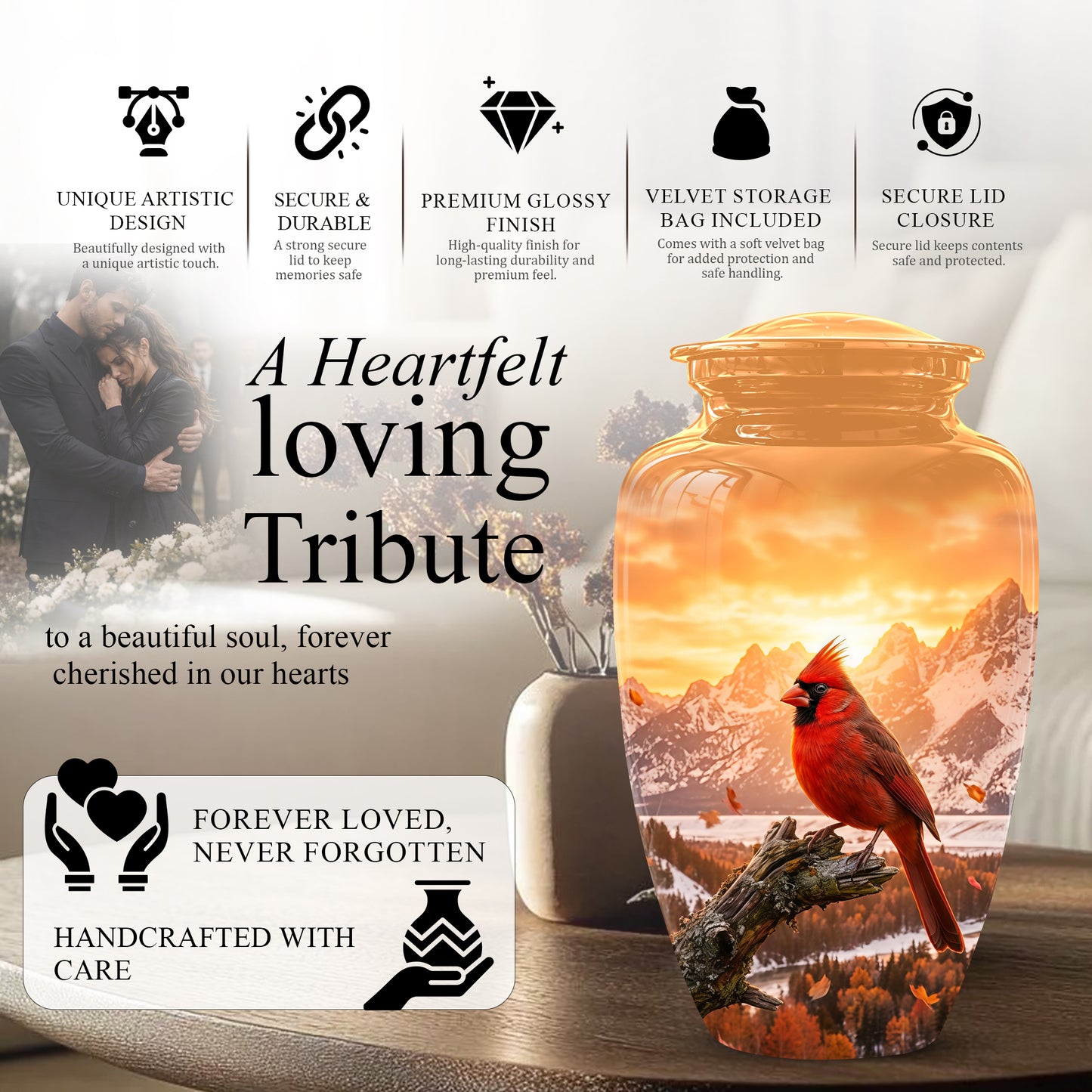 Red Cardinal Bird Burial Urn - Personalized Handcrafted Urns For Ashes