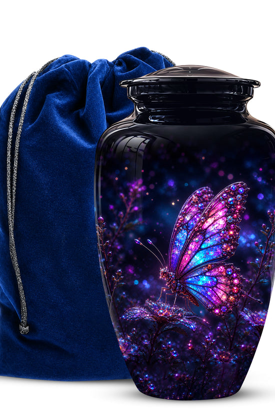 Glowing Purple Butterfly Cremation Urn - Custom Urns For Women Ashes
