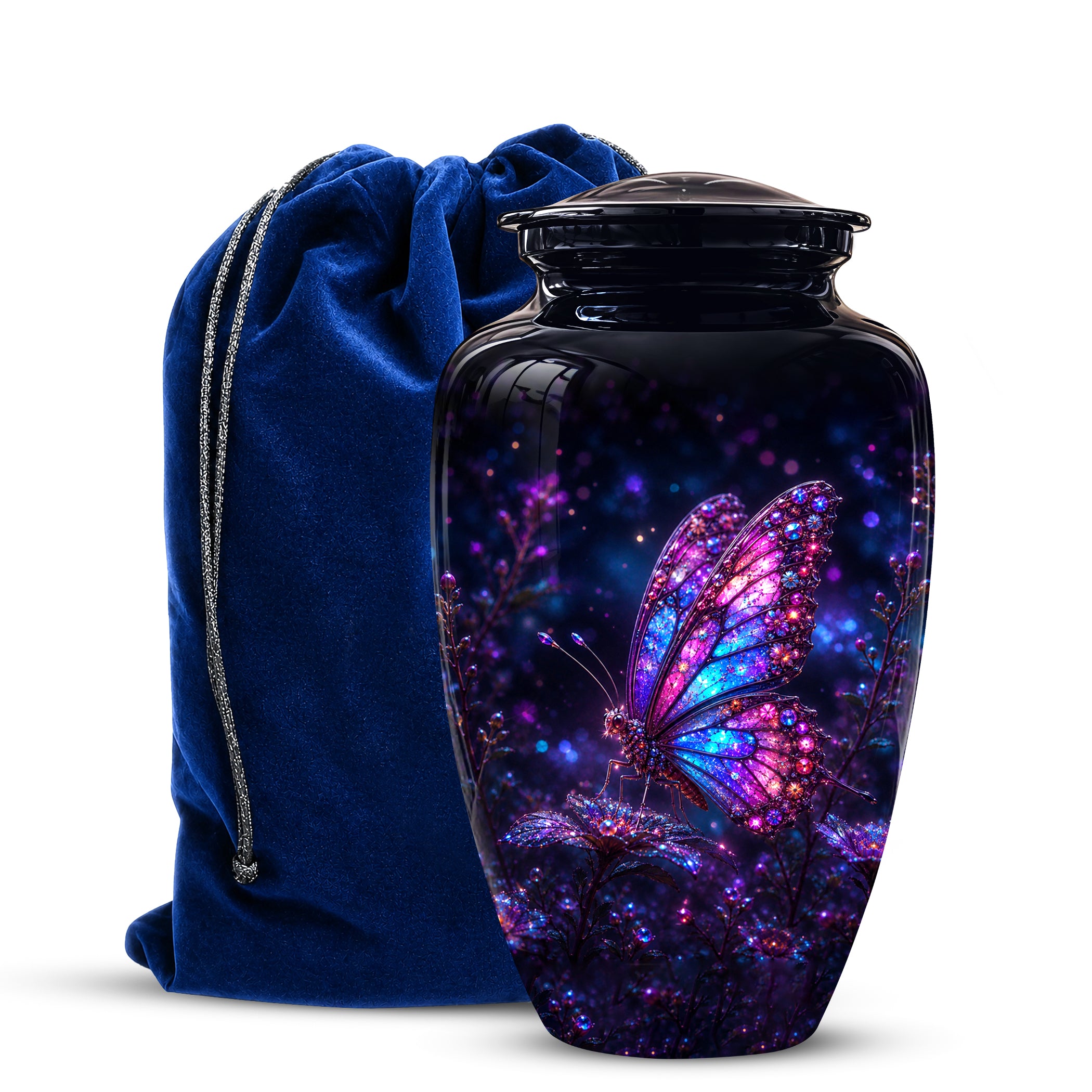 Glowing Purple Butterfly Cremation Urn - Custom Urns For Women Ashes