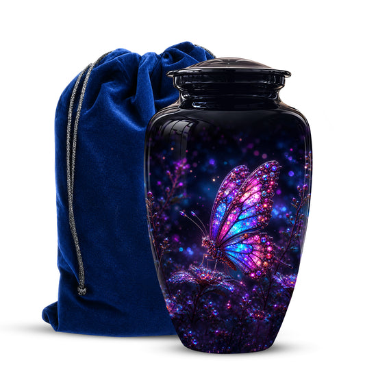 Glowing Purple Butterfly Cremation Urn - Custom Urns For Women Ashes
