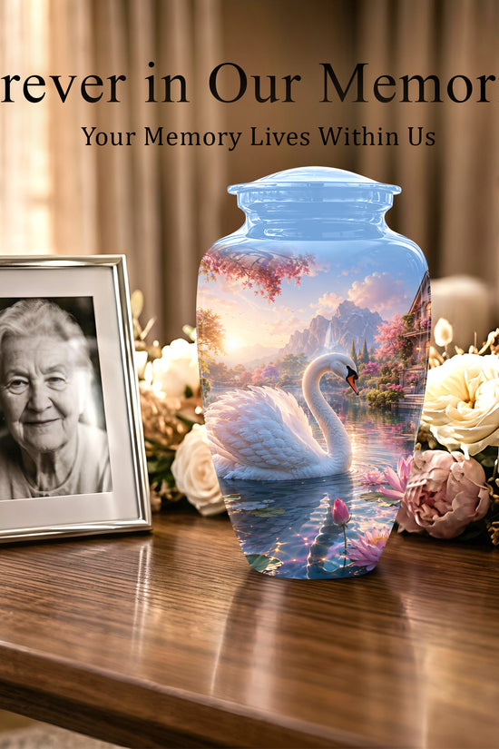 White Swan Themed Urn - Beautiful Custom Memorial Urns For Men & Women