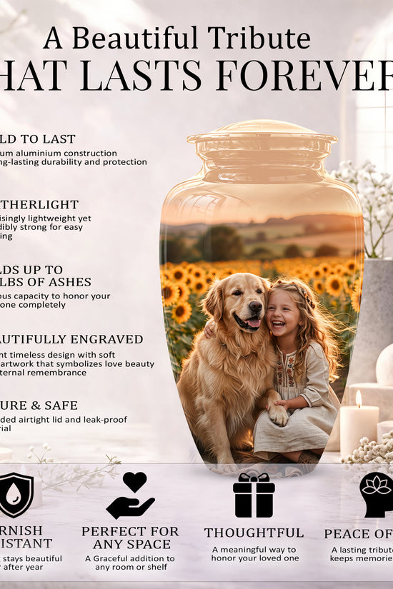 Golden Retriever With Girl - Beautifully Handcrafted Urns For Pet Ashes