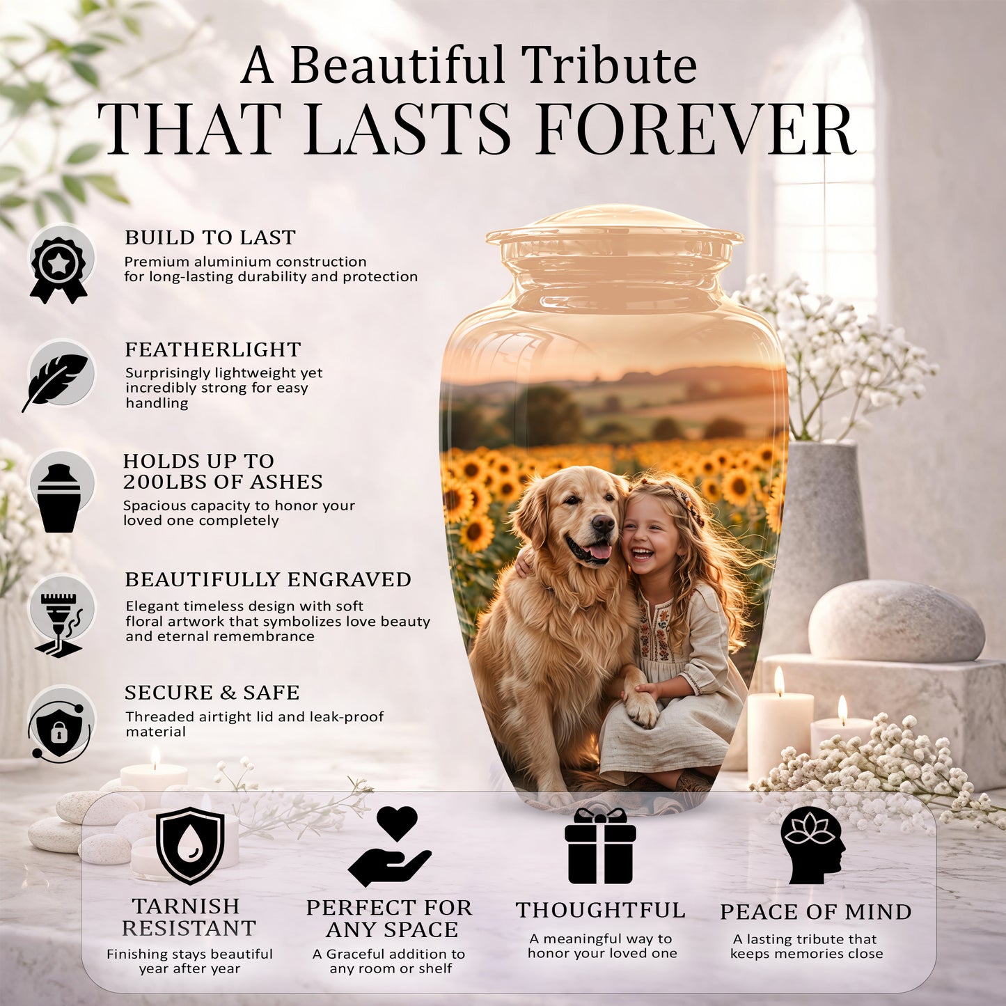Golden Retriever With Girl - Beautifully Handcrafted Urns For Pet Ashes