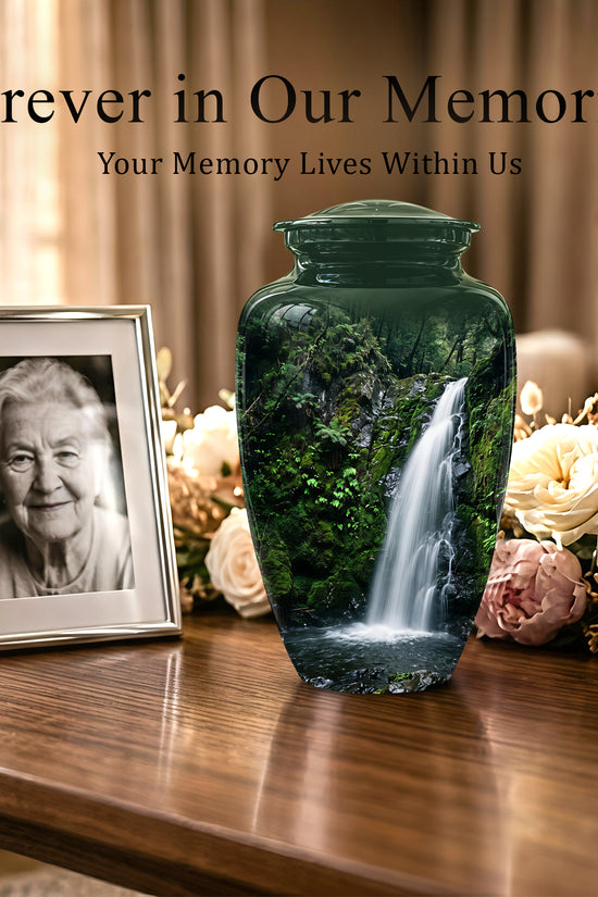 Waterfall Themed Memorial Urn - Peaceful Tribute Urn For Nature Lover