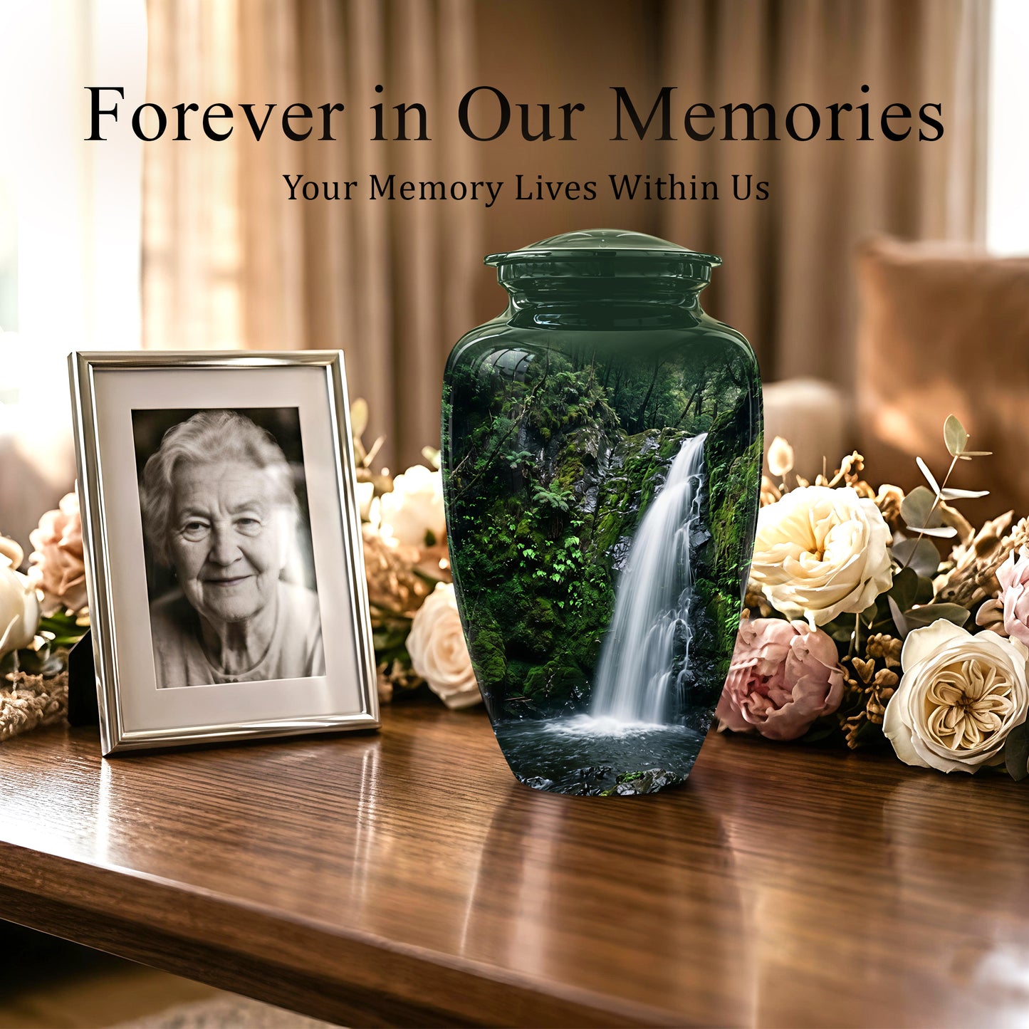 Waterfall Themed Memorial Urn - Peaceful Tribute Urn For Nature Lover