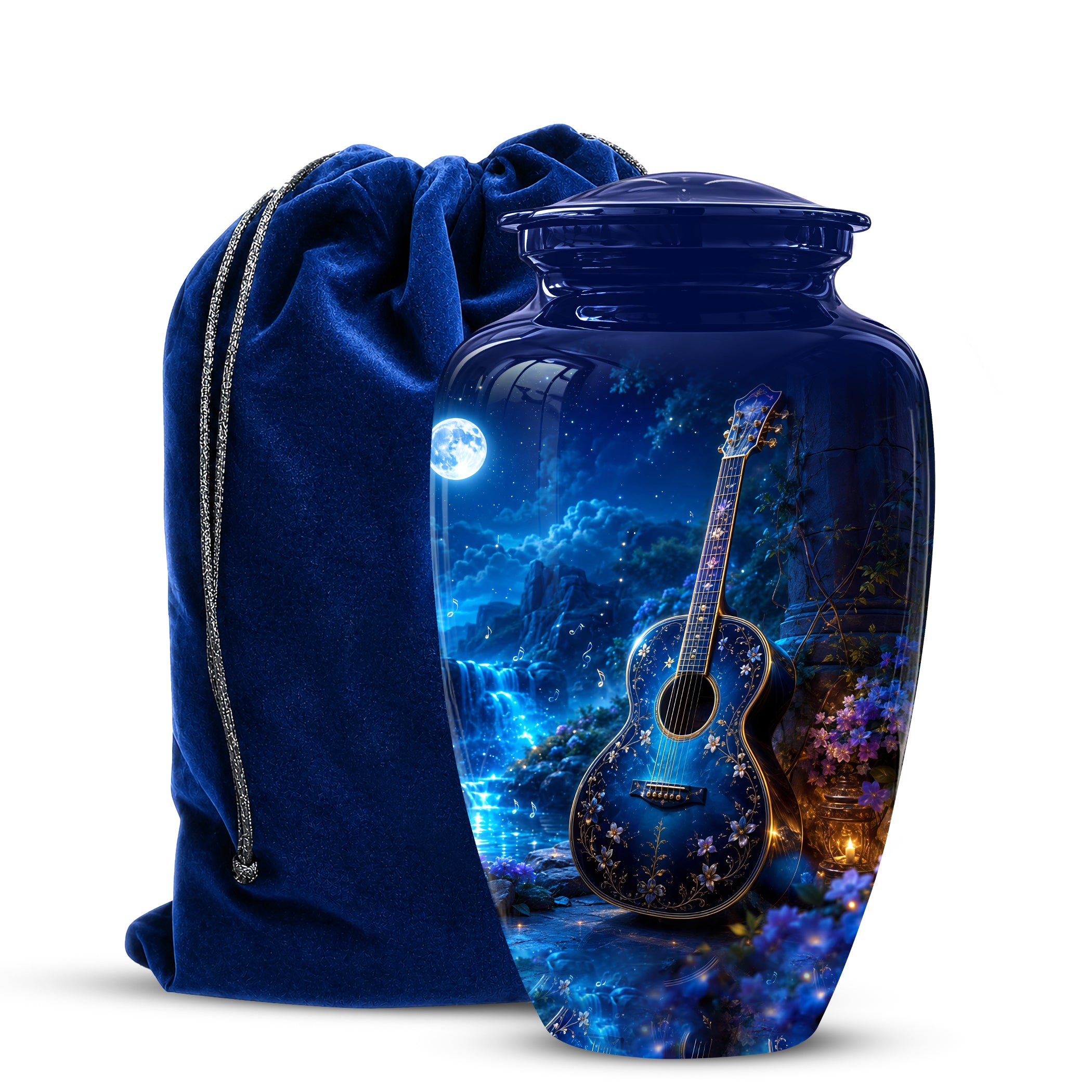 Blue Guitar Moonlight Urn - Beautiful Artistic Urns For Music Lovers