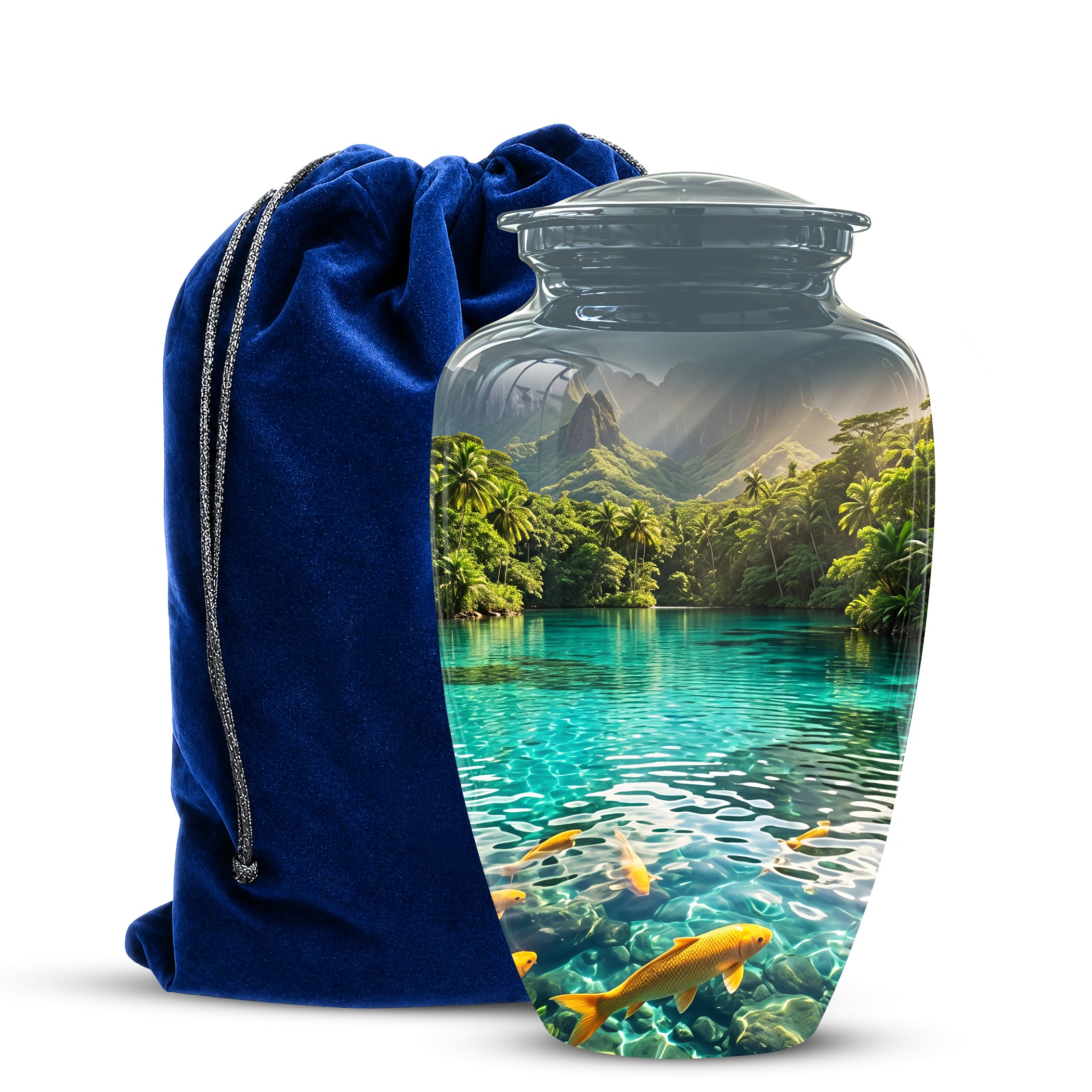 Koi Fish Themed Urn - Handcrafted Memorial Eternal Rest Urn For Ashes
