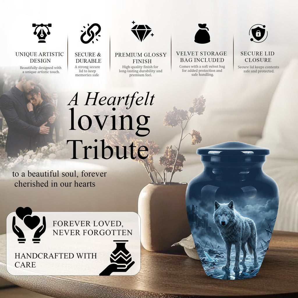 Moonlight White Wolf Urn for Human Ashes - Urns For Men & Women Ashes