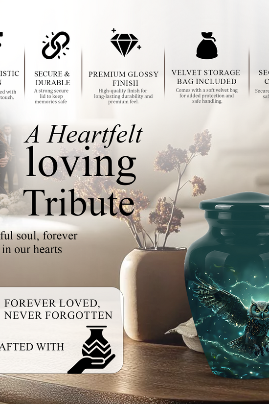 Flying Owl Cremation Urn - Night Owl Burial Urns For Human Ashes