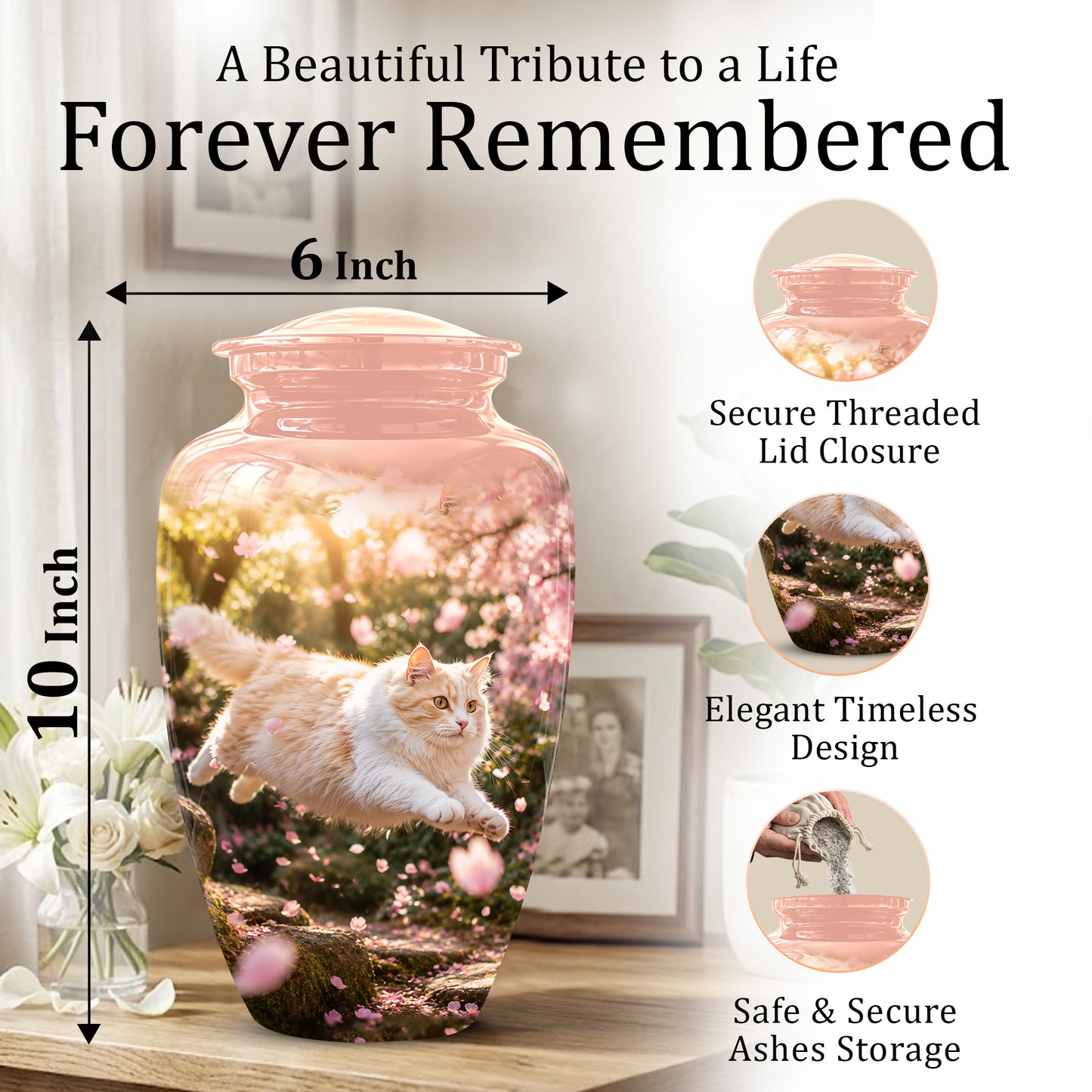 Fluffy Cat Pet Cremation Urn - Beautiful Pet Memorial Urns For Ashes