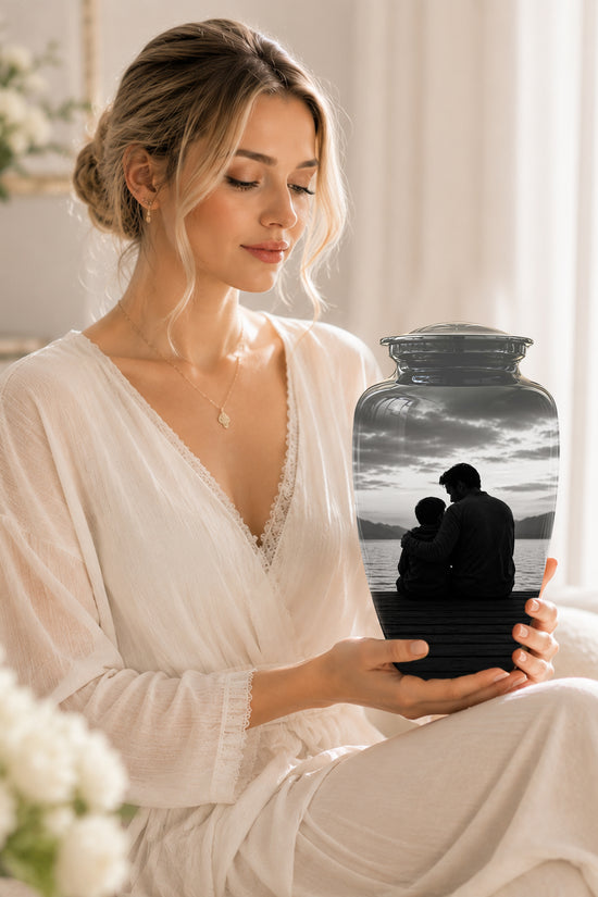 Handcrafted Father Memorial Urn - Black Personalized Urn For Dad Ashes