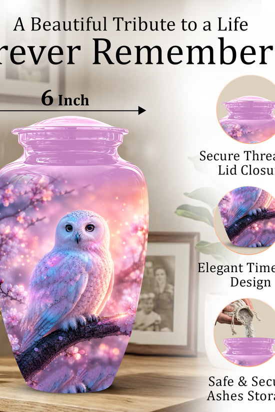 White Owl Cremation Urn - Beautiful Pink Memorial Urns For Human Ashes