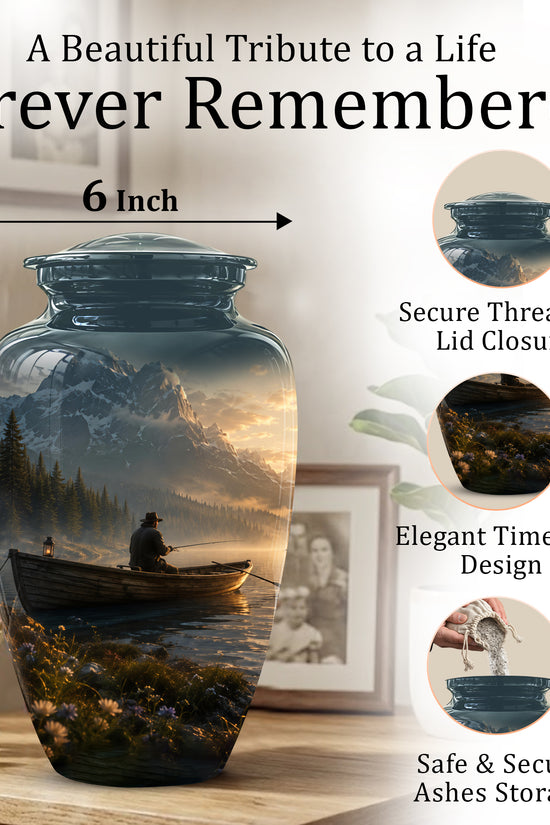 Fisherman Themed Urn - Artistic Fishing Landscape Urns For Human Ashes