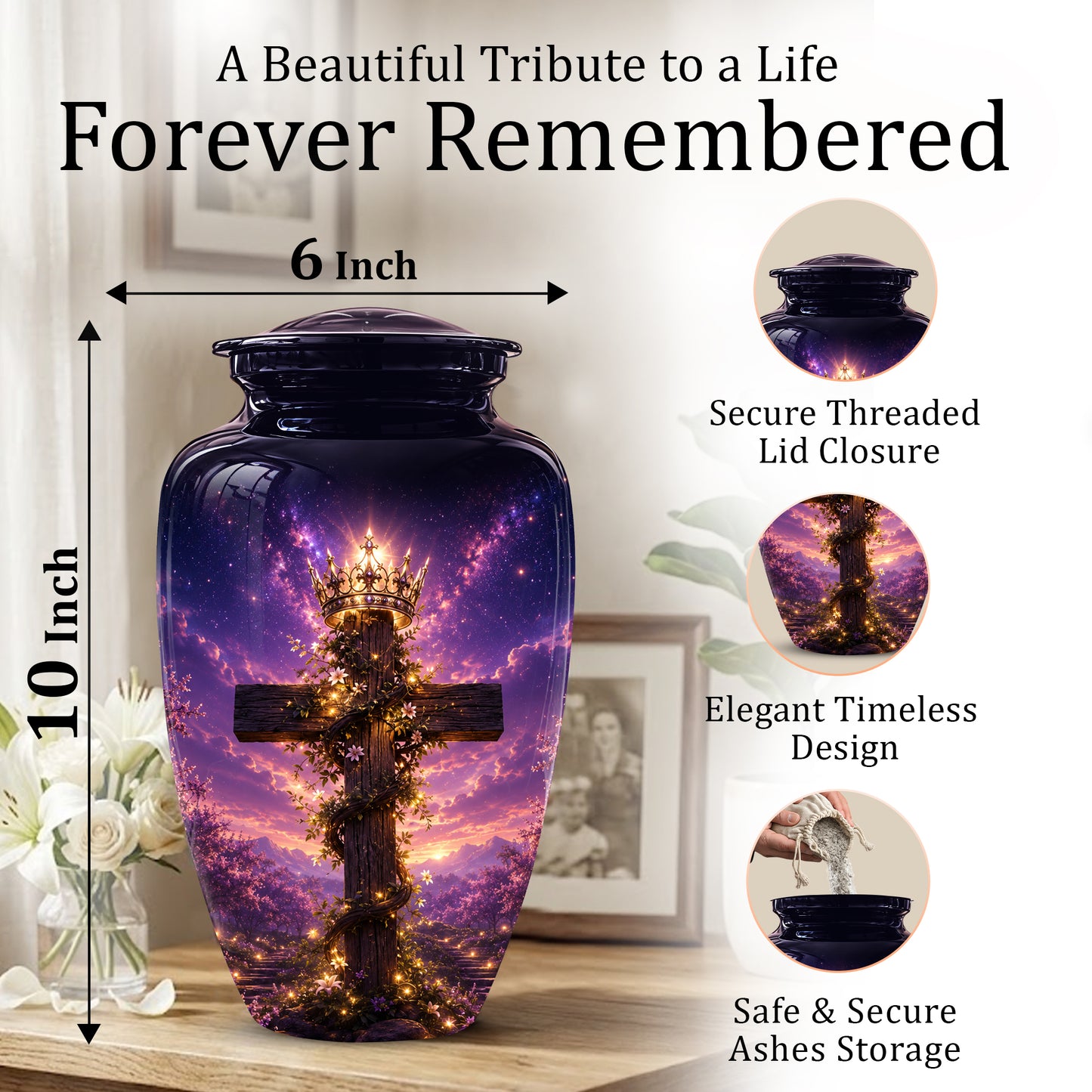 Cross With Crown Cremation Urn for Ashes – Spiritual Memorial Urns