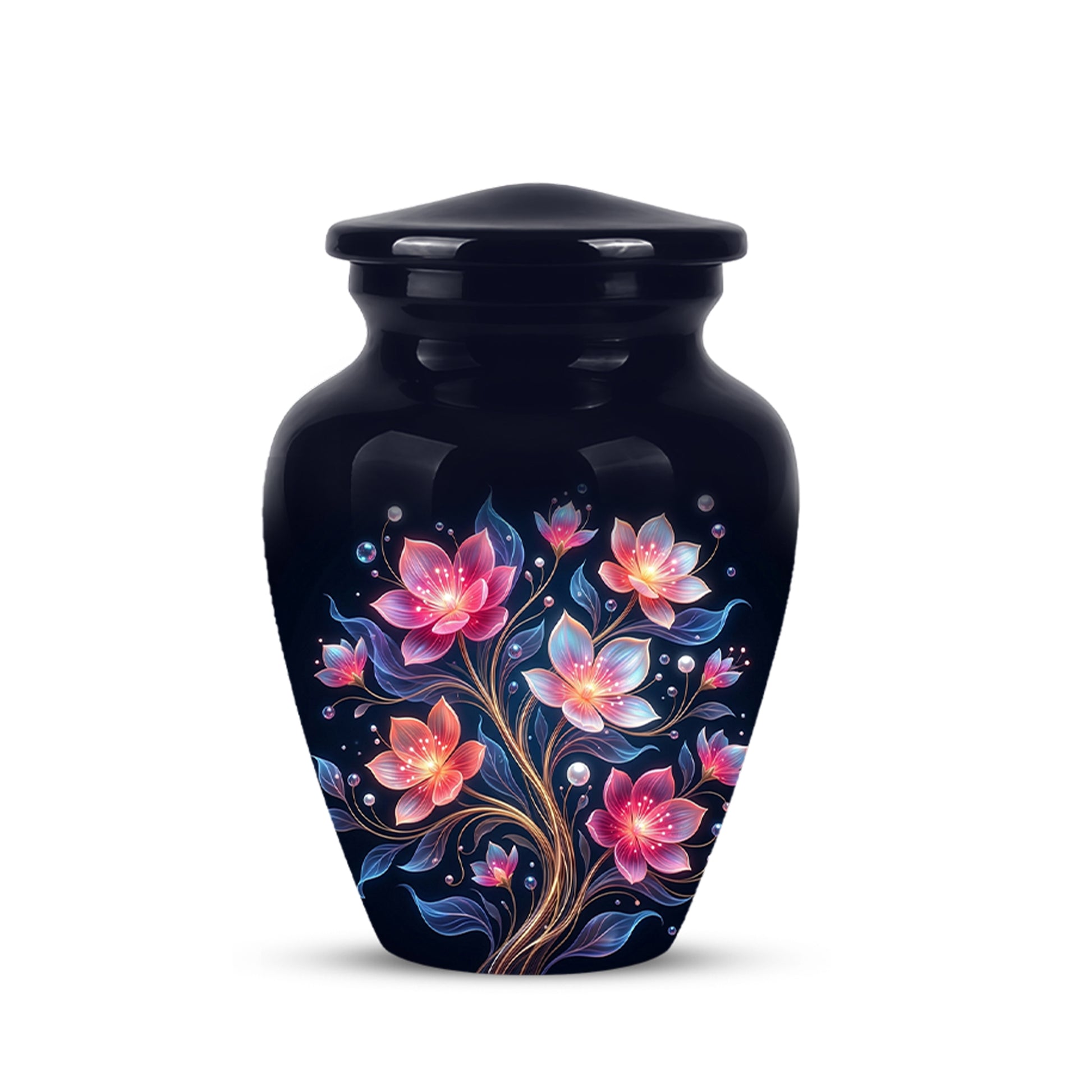 Hand-Painted Lotus Flower Cremation Urn - Decorative Urns On Sale