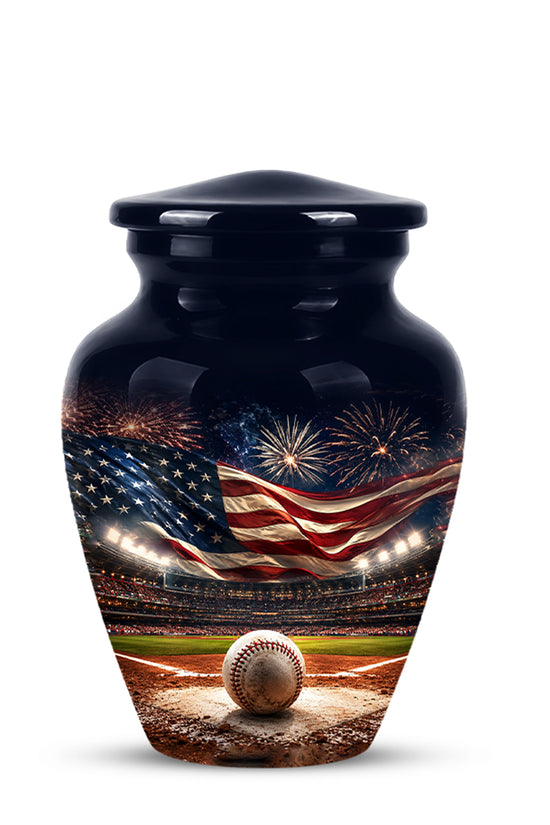 Personalized Baseball Urn with American Flag – Patriotic Urn for Human Ashes