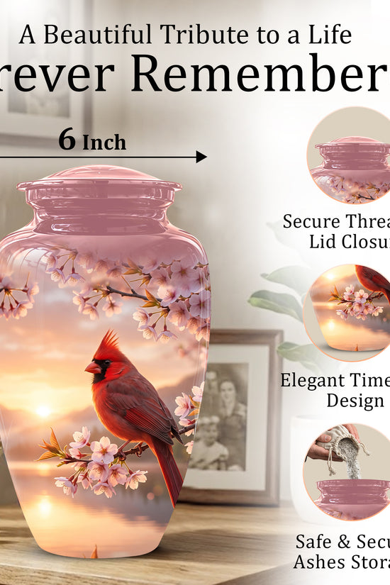 Cardinal Bird Themed Urn - Beautiful Memorial Urns For Spiritual Ashes