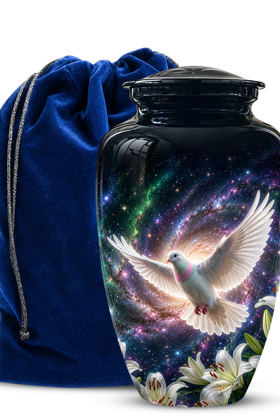 White Flying Dove Cremation Urn - Personalized Black Memorial Urns