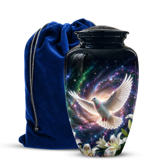 White Flying Dove Cremation Urn - Personalized Black Memorial Urns