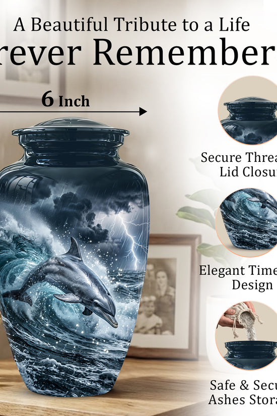 Black Dolphin In Storm Rain - Personalized Funeral Urns For Warriors