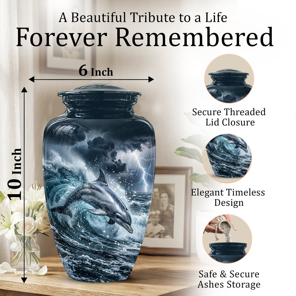 Black Dolphin In Storm Rain - Personalized Funeral Urns For Warriors