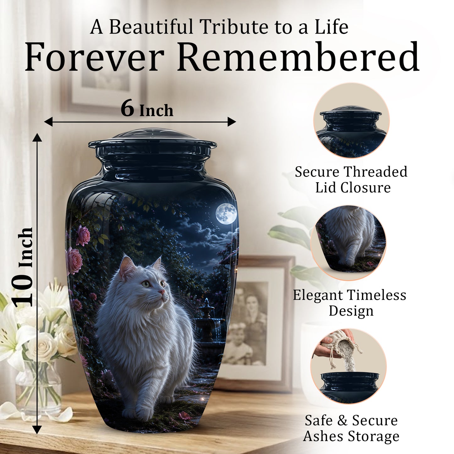 Beautiful White Cat Cremation Urn -  Personalized Handcrafted Pet Urns